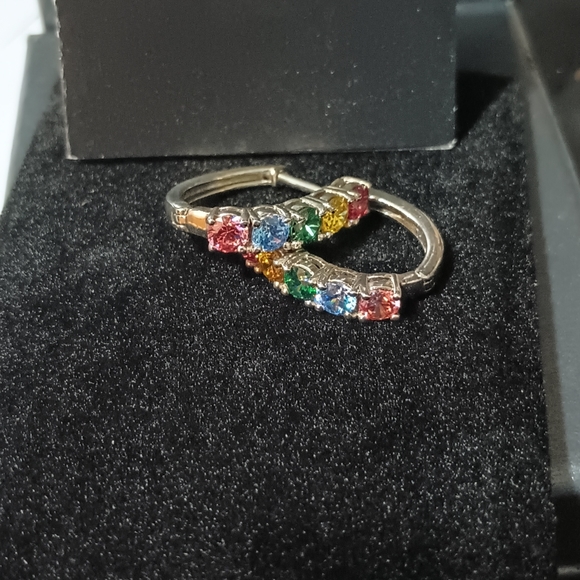 Multicolor MultiGem Hoop Earrings Platinum Silver - Picture 7 of 16